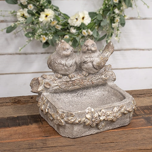 Charming Weathered Stone-Style Bird Feeder with Two Birds
