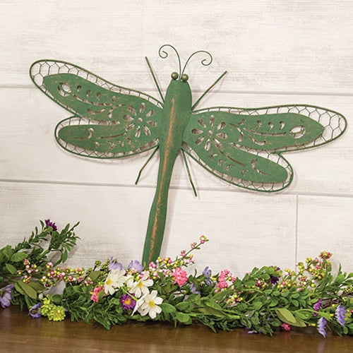 Rustic Green Metal Dragonfly Wall Decor