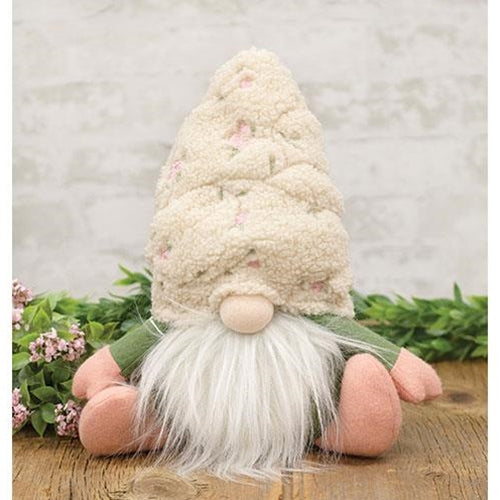 Floral Hat Sitting Gnome – Cottagecore Spring & Summer Shelf Decor Figurine