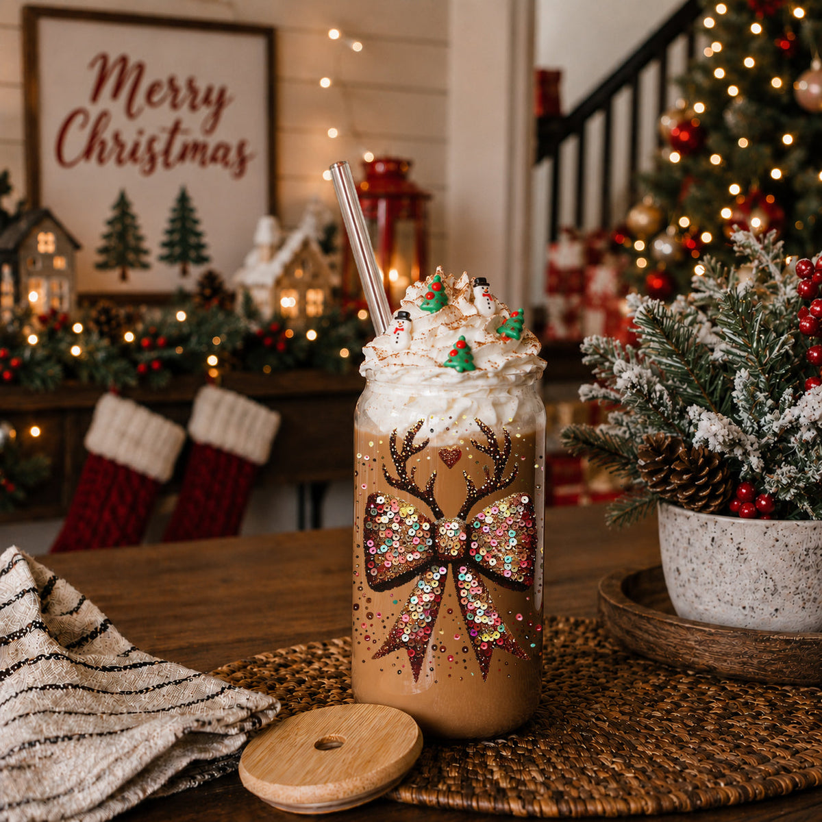Sequin Bow Antlers 17oz