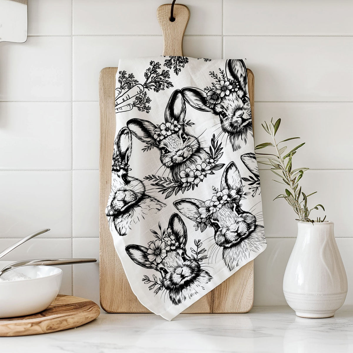 B&W Bunnies Towel