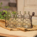 Set of 3 Glass Bottles with Wire Carrier – Rustic Farmhouse Vase & Table Centerpiece