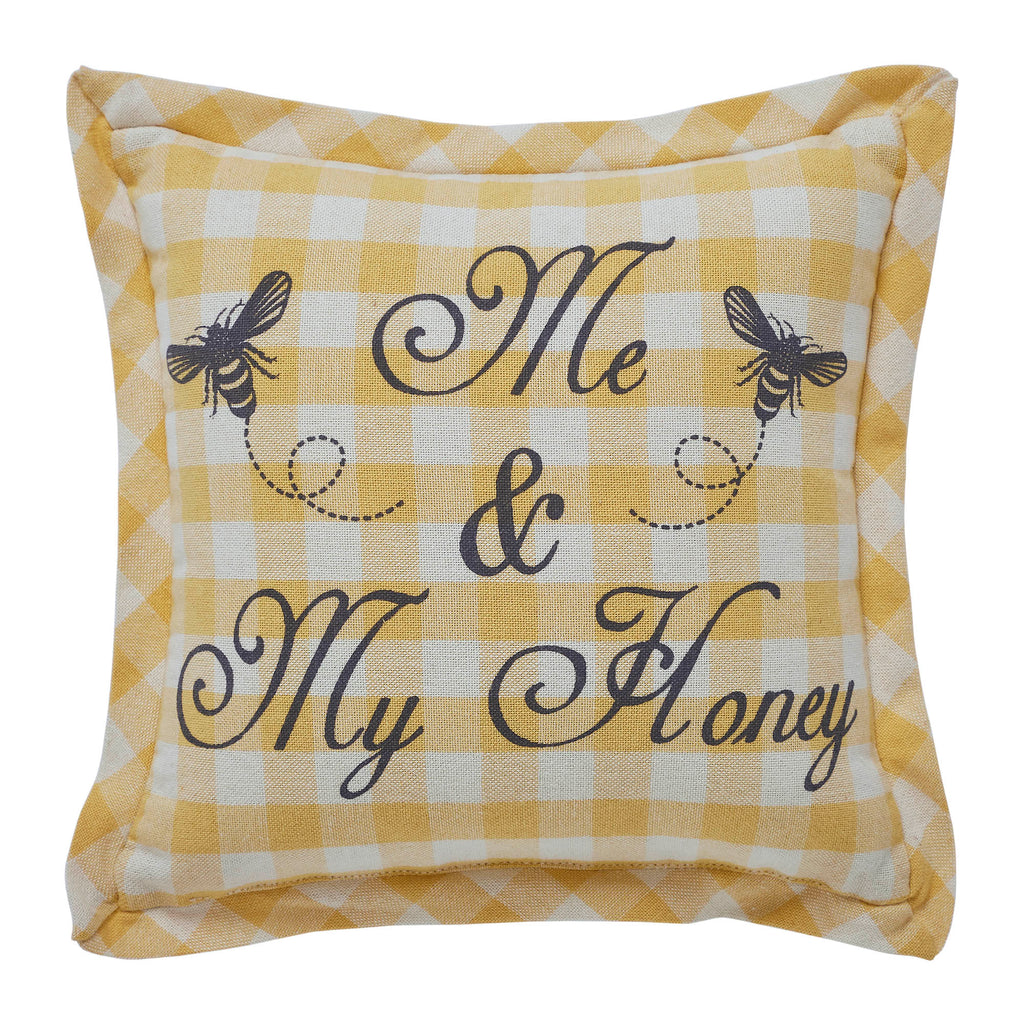 VHC "Me & My Honey" Bee Accent Pillow 9" x 9" | Farmhouse Gingham Throw Pillow