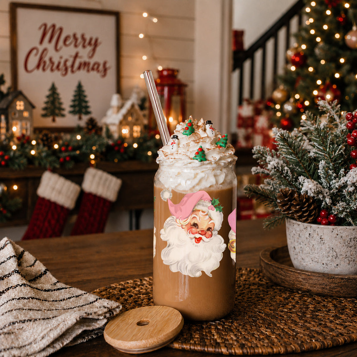 Vintage Pink Santa 17oz