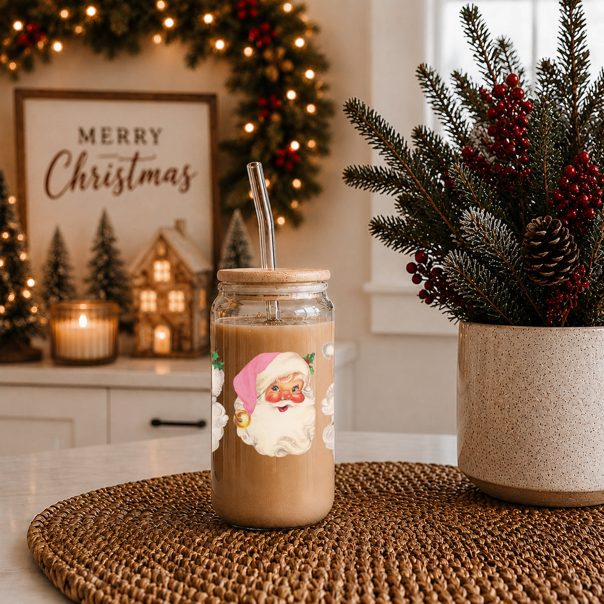 Vintage Pink Santa 17oz