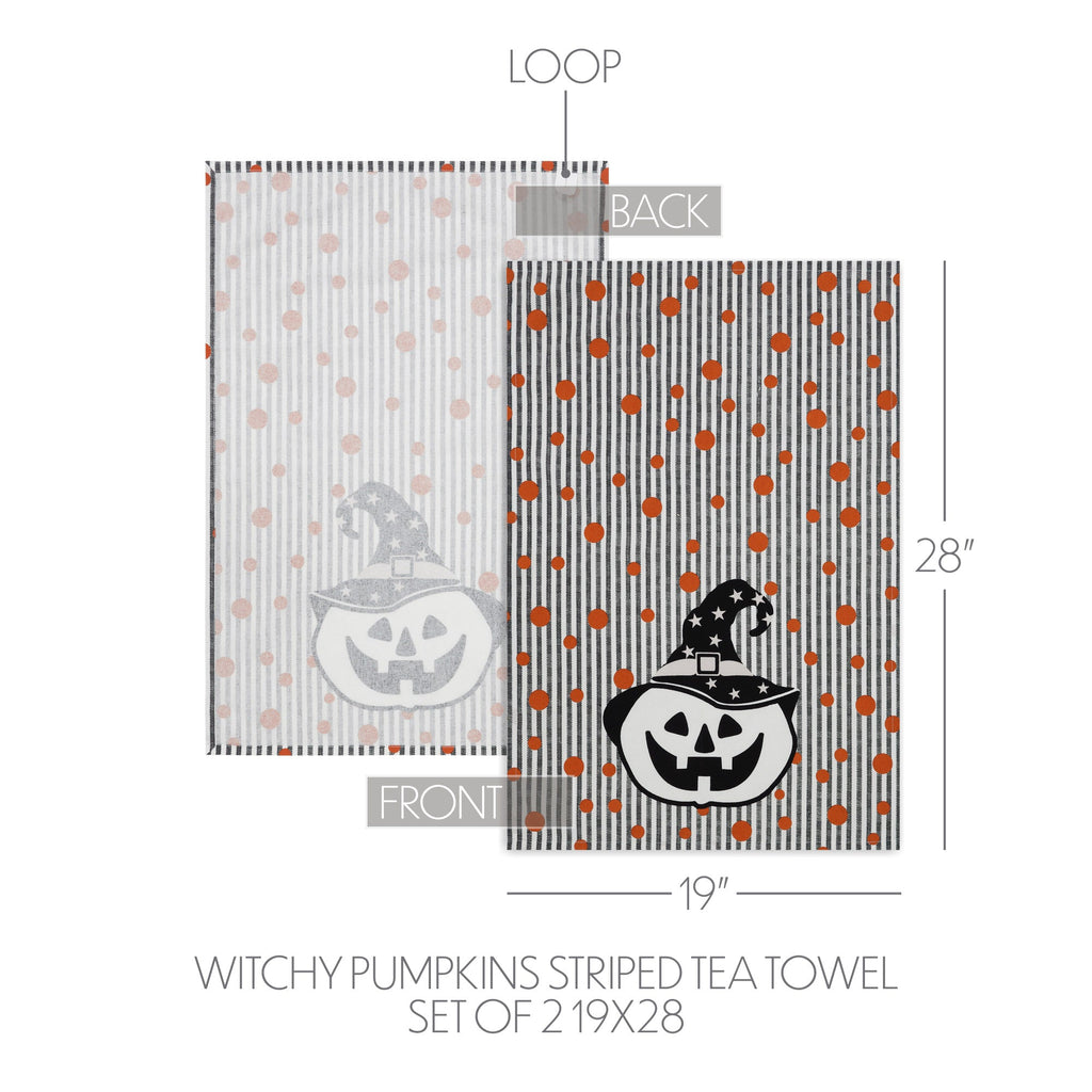 Whimsical Jack-o'-Lantern Halloween Kitchen Towels – Set of 2 Fall Tea Towels