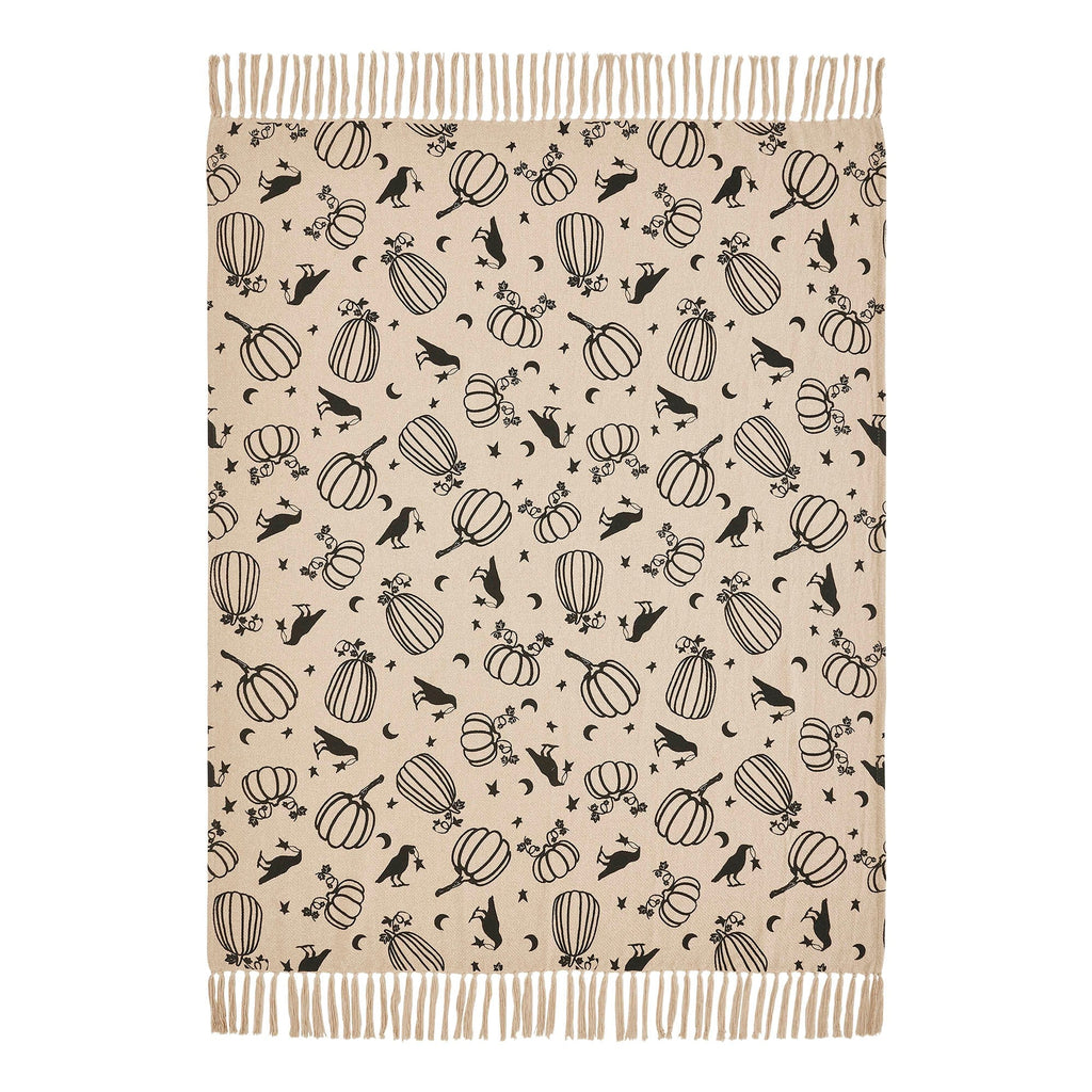 Midnight Harvest Pumpkin & Raven Woven Throw Blanket – 50" x 60" Cozy Fall Accent