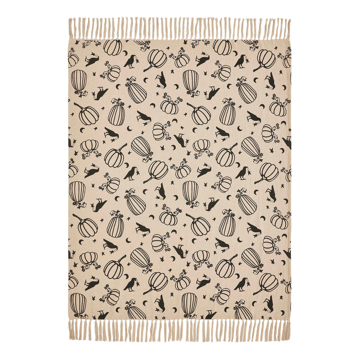 Midnight Harvest Pumpkin & Raven Woven Throw Blanket – 50" x 60" Cozy Fall Accent