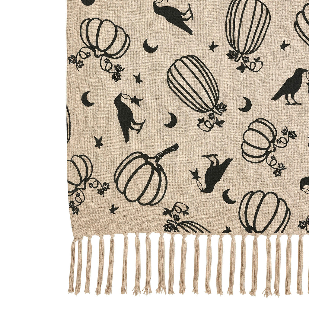Midnight Harvest Pumpkin & Raven Woven Throw Blanket – 50" x 60" Cozy Fall Accent