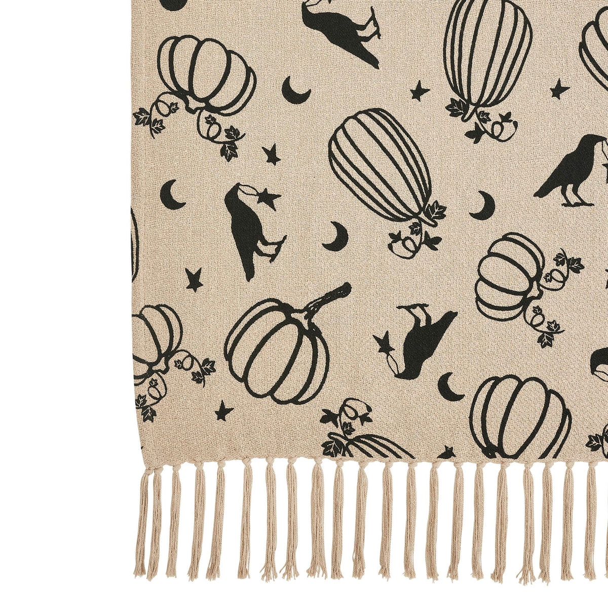 Midnight Harvest Pumpkin & Raven Woven Throw Blanket – 50" x 60" Cozy Fall Accent