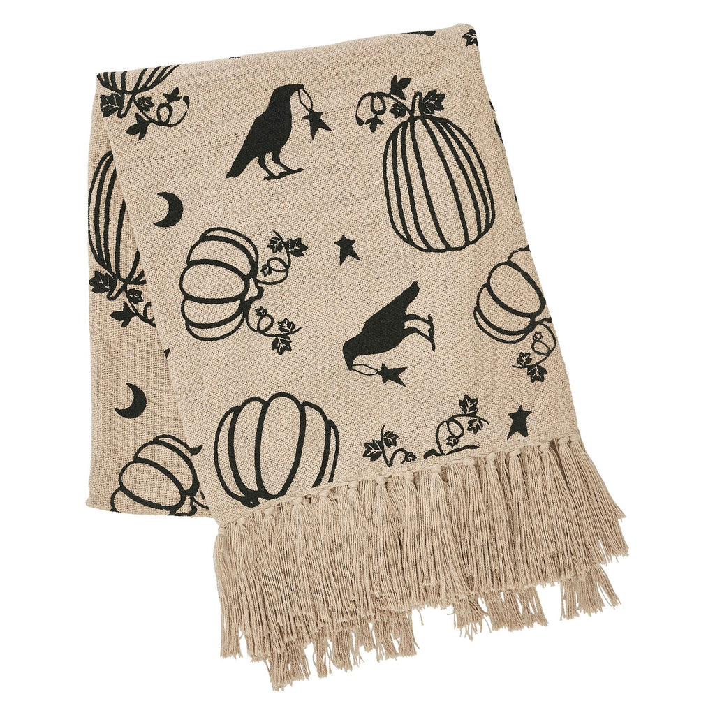 Midnight Harvest Pumpkin & Raven Woven Throw Blanket – 50" x 60" Cozy Fall Accent