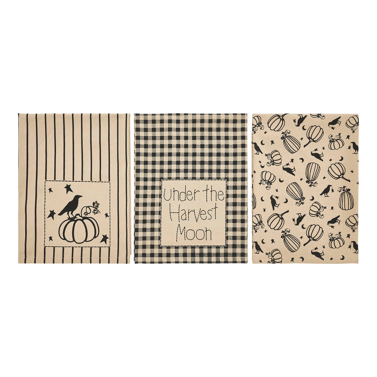 Midnight Harvest Pumpkin & Raven Kitchen Towel Collection | Set of 3 Cotton Towels